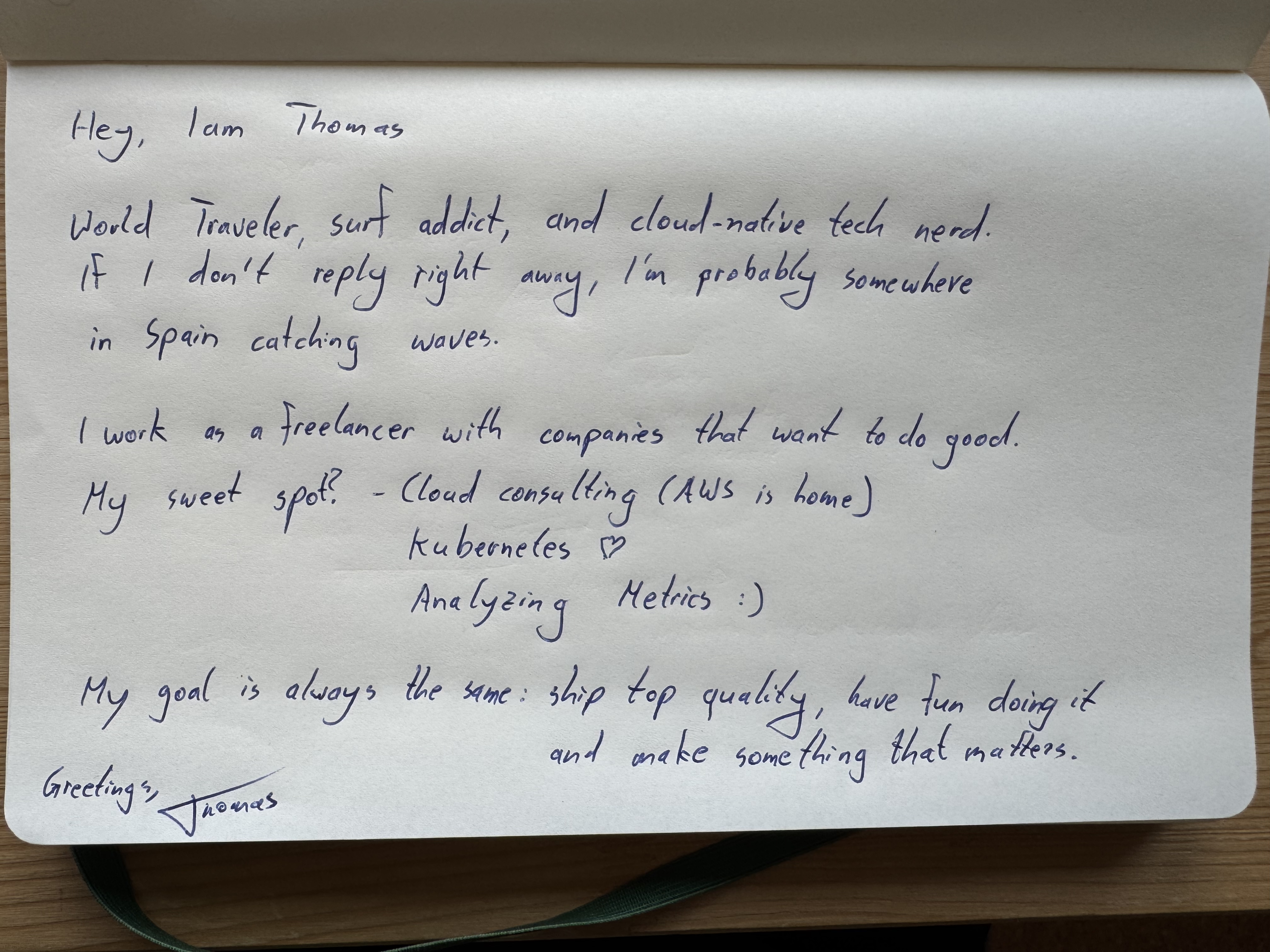 Handwritten intro by Thomas